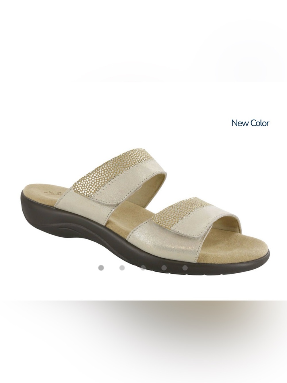 NWOT SAS Comfort Nudu Slide Leather Sandal in Two-Tone Pearl - 8